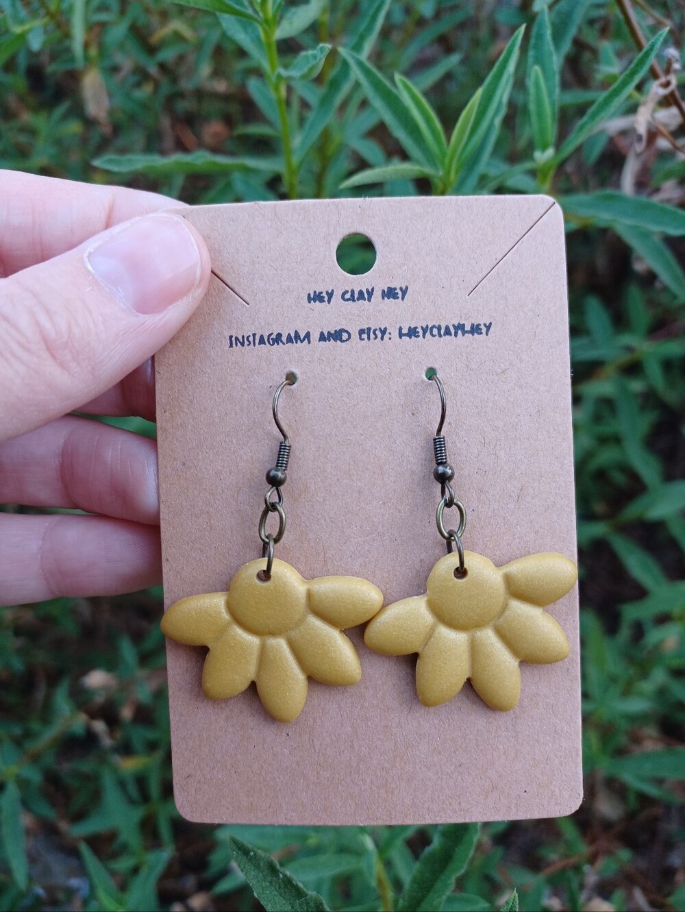 Yellow Polymer Clay Half Floral Earrings